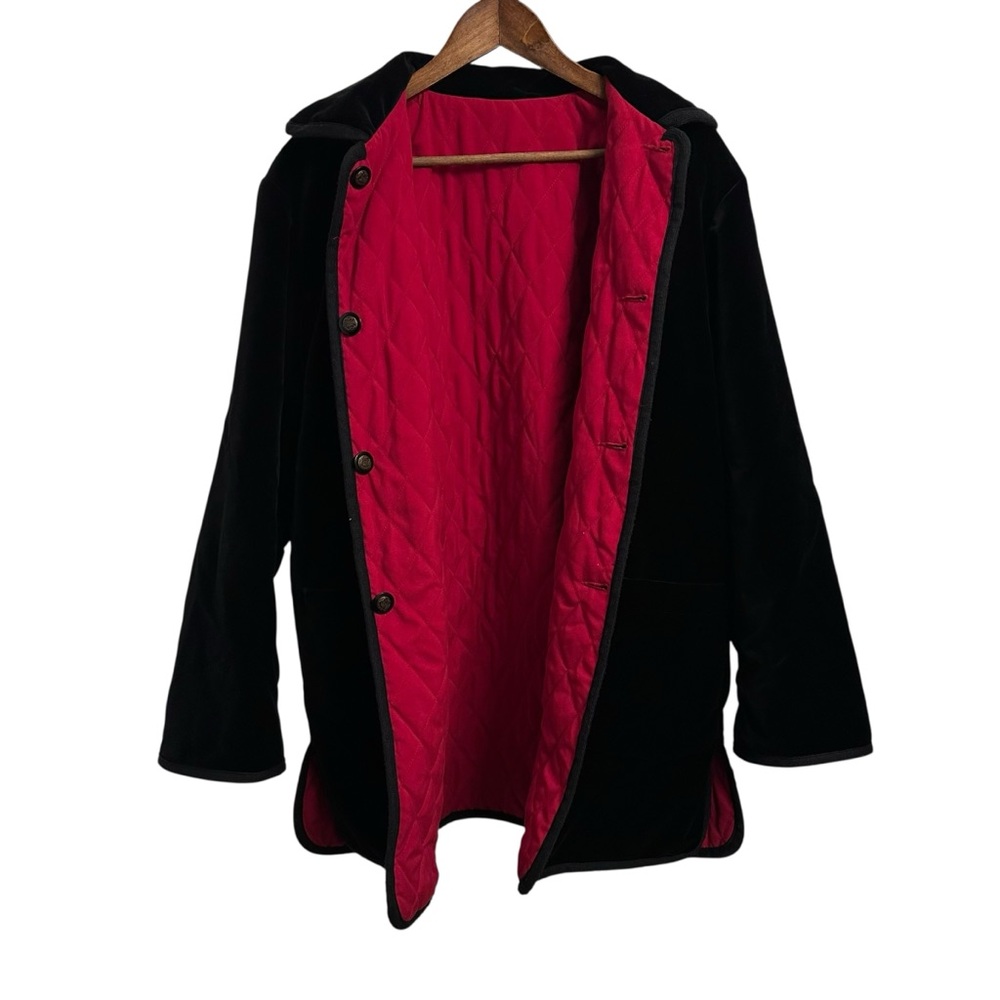 Talbots Reversible Button Down Coat Black Velvet … - image 2